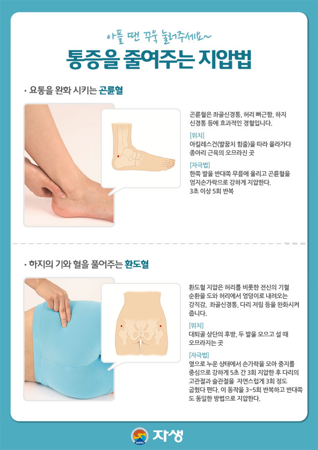 통증을 줄여주는 지압법에 대한 다음 설명을 참조하세요.