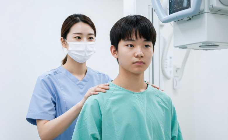 X-ray검사 받고 있는 아이