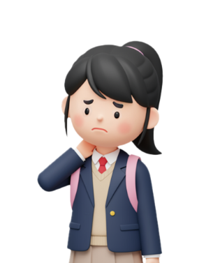 목과 어깨 통증으로 손을 대고 있는 학생 캐릭터